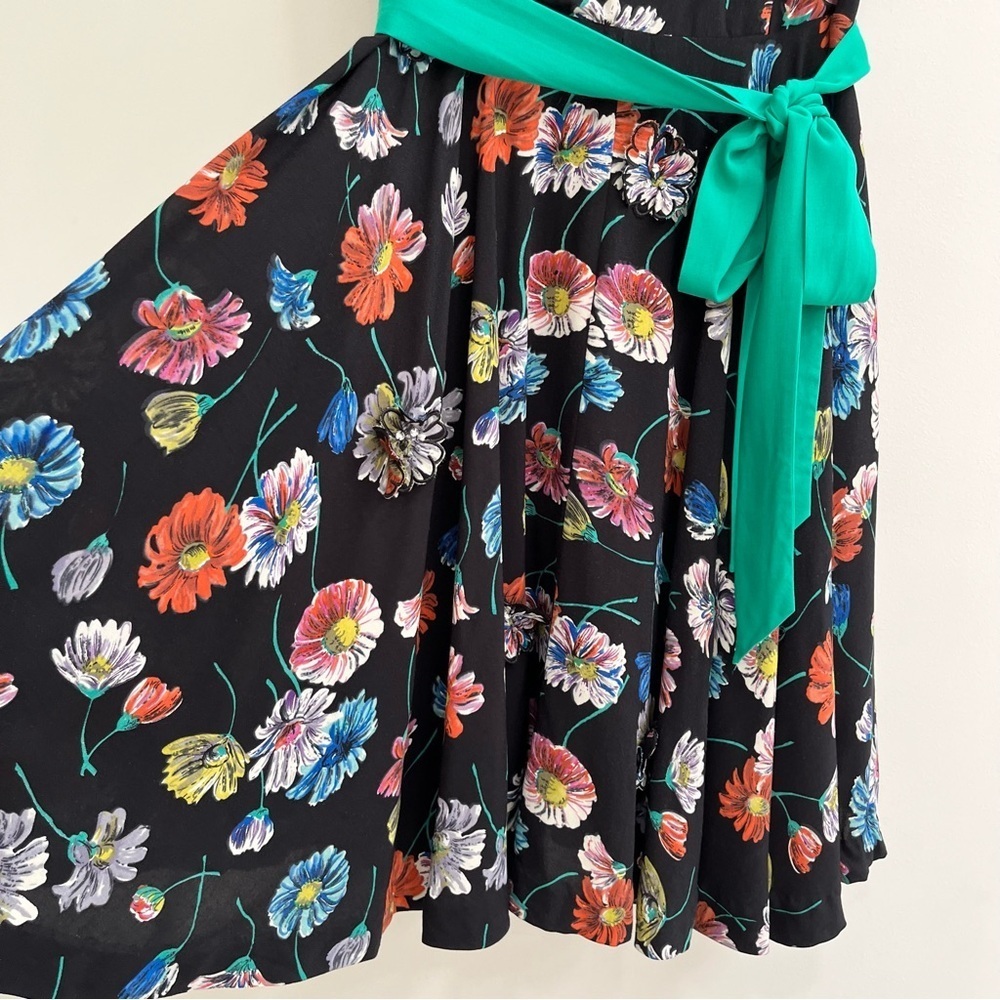 Anthropologie Moulinette Soeurs 3D Floral Appliqué Dress Tea Length Black Green - Picture 5 of 12